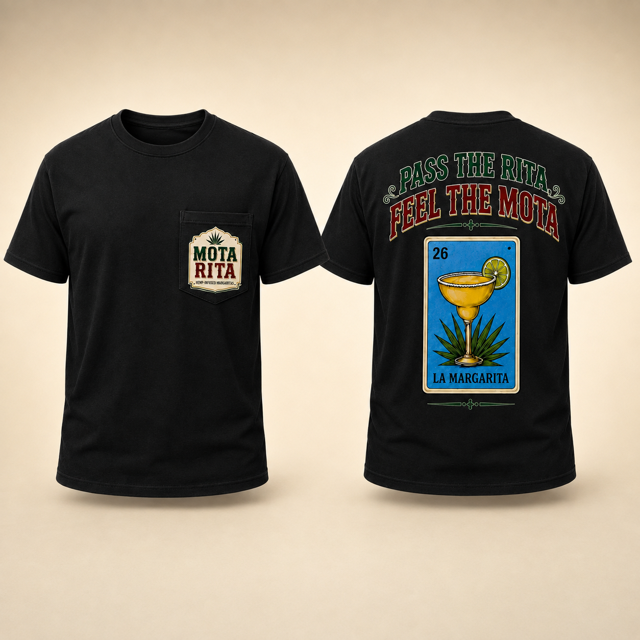 Black Pass the Rita Pocket Tee, front and back